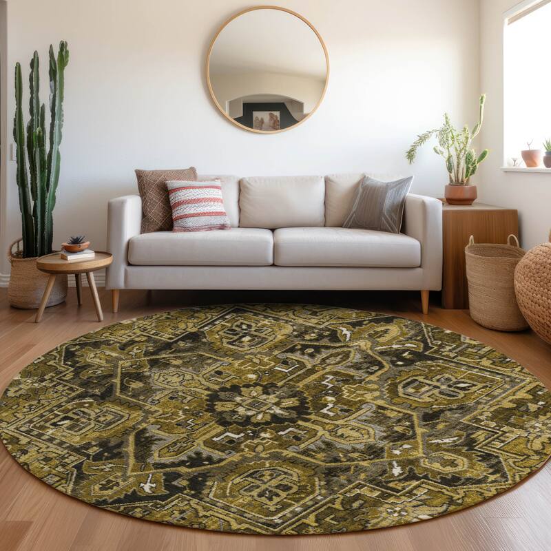 Machine Washable Indoor/ Outdoor Traditional Boho Chantille Rug - Brown - 8' x 8'