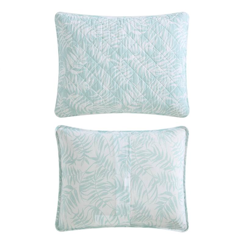 Tommy Bahama Art Of Palms Cotton Reversible Blue Quilt Set