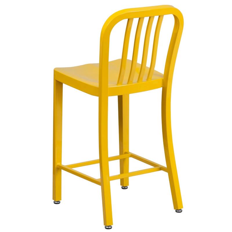 24'' High Metal Indoor-Outdoor Counter Height Stool with Vertical Slat Back