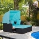 preview thumbnail 1 of 10, Patio Rattan Daybed Outdoor Loveseat Sofa Set with Retractable Canopy