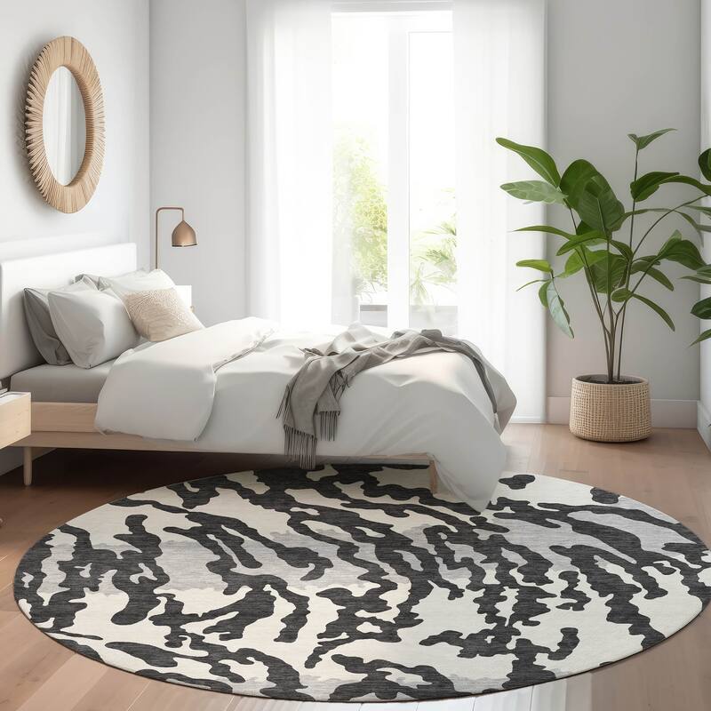Premium Washable Super Soft Modern Tiger Mayfield Rug - Black - 8' x 8'