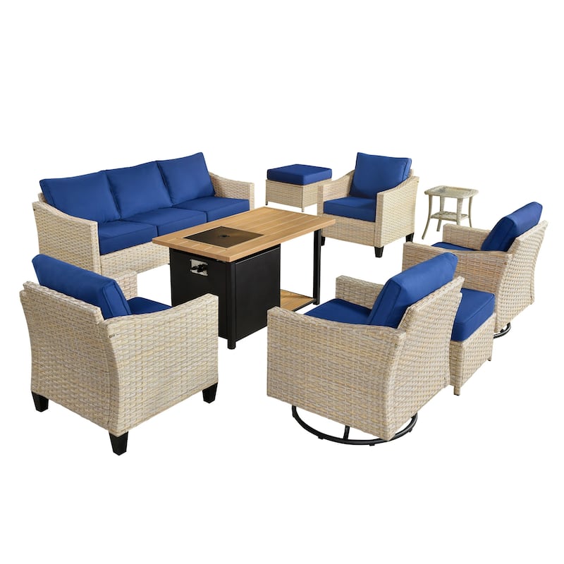HOOOWOOO 9-piece Wicker Rattan Outdoor Furniture Set Swivel Rocking Chair Set