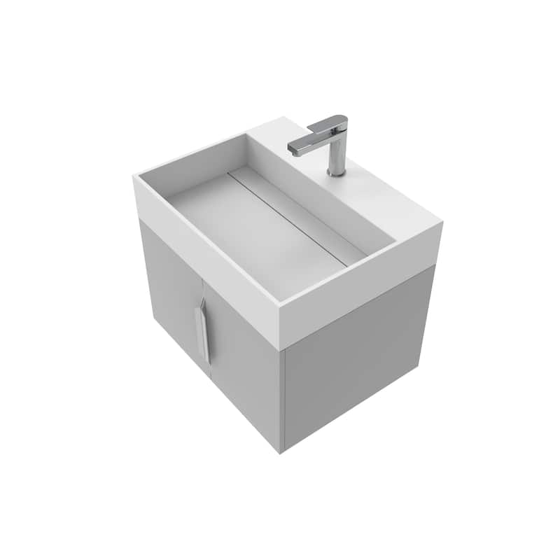 Amazon 24" Wall Mounted Bathroom Vanity Set w/ White Top - Brushed Nickel Finish - Grey