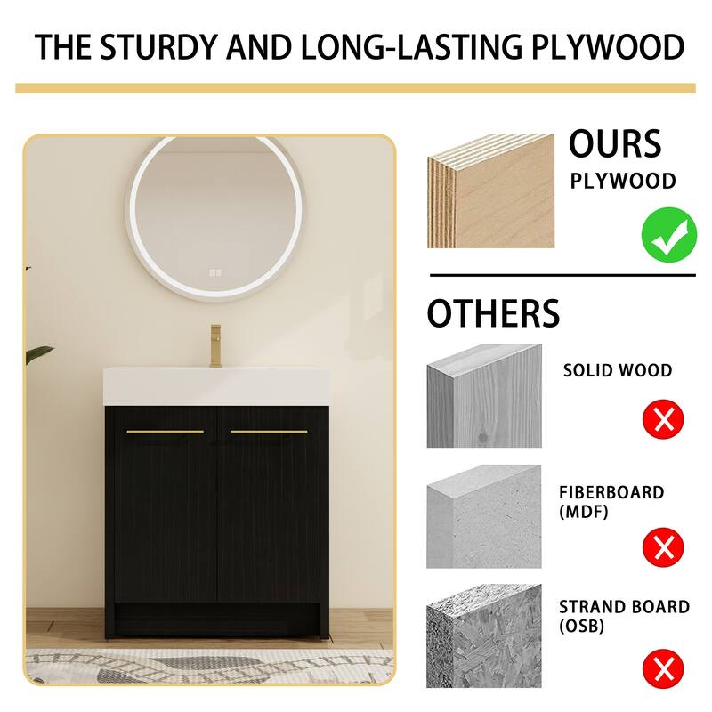Malwee 24"/30"/36"/48" Bathroom Vanity with Sink, FreeStanding Vanity with Soft Close Doors and adjustable shelf
