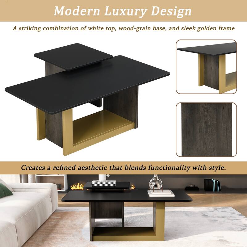 Modern Light Luxury Coffee Table Set of 2, Small Square Coffee End Table with Spacious Top