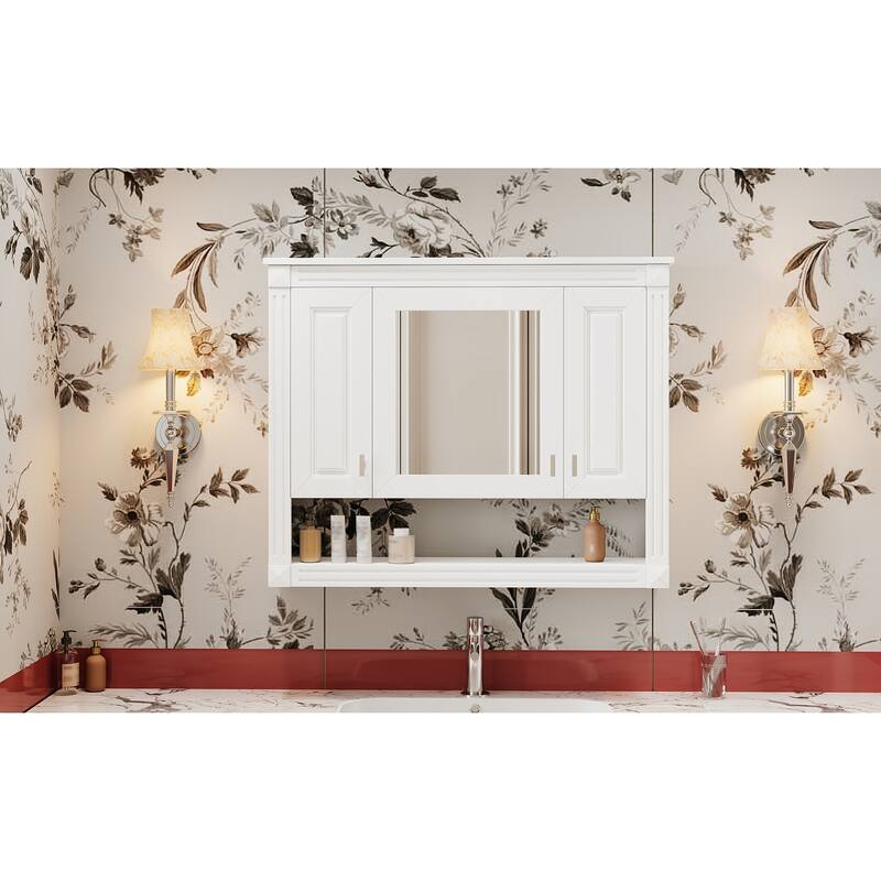 35"Bathroom Wall Cabinet with Mirror, Wall Mounted Medicine Cabinet with Open Shelf, Mirrored Door Over Toilet Storage Cabinet