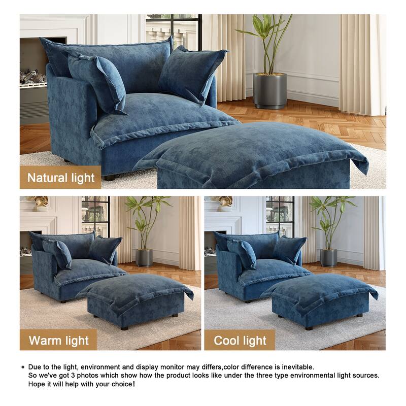 Modern Cloud Chaise Longue Accent Chair with Ottoman set