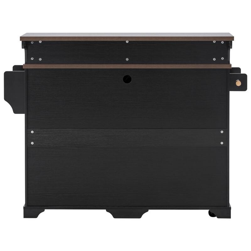 Farmhouse 53.2" Kitchen Island with Power Outlet, Rolling Island Table, Bar Cabinet with Storage 4 Door Shelves and 3 Drawers