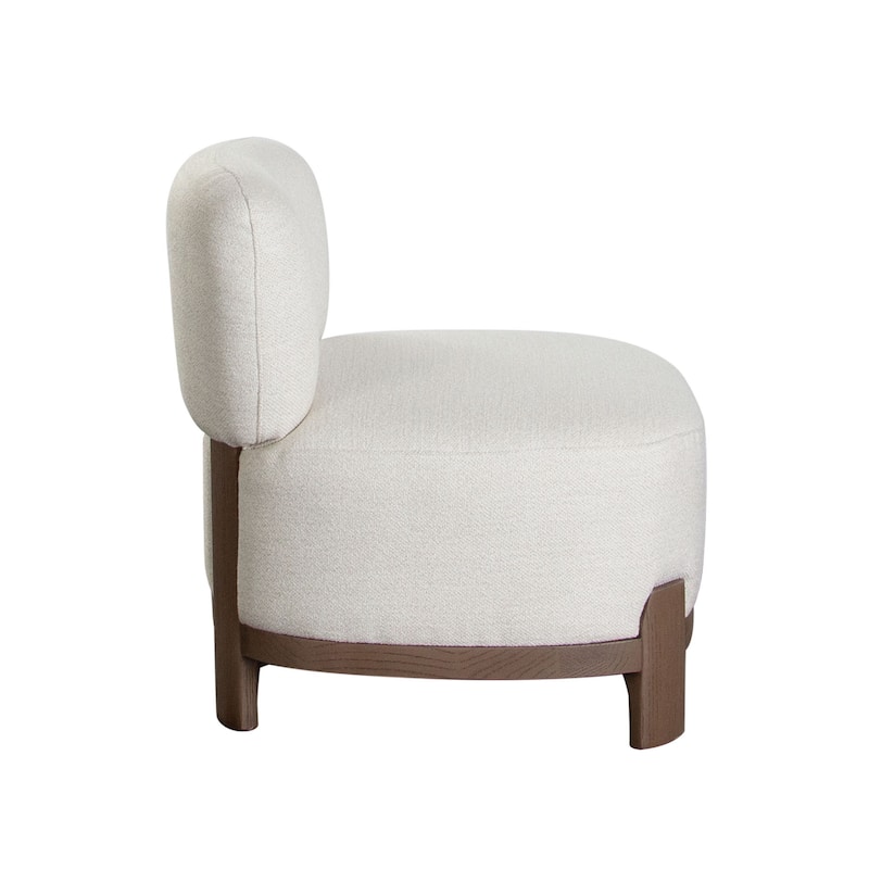 Dem Accent Chair, Armless Cream White Polyester Seat, Wood legs n Trim