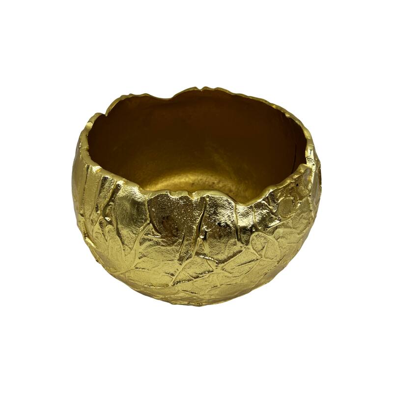 9 Inch Wide Decorative Handmade Aluminum Round Bowl in Gold - 9 x 8 x 6 in
