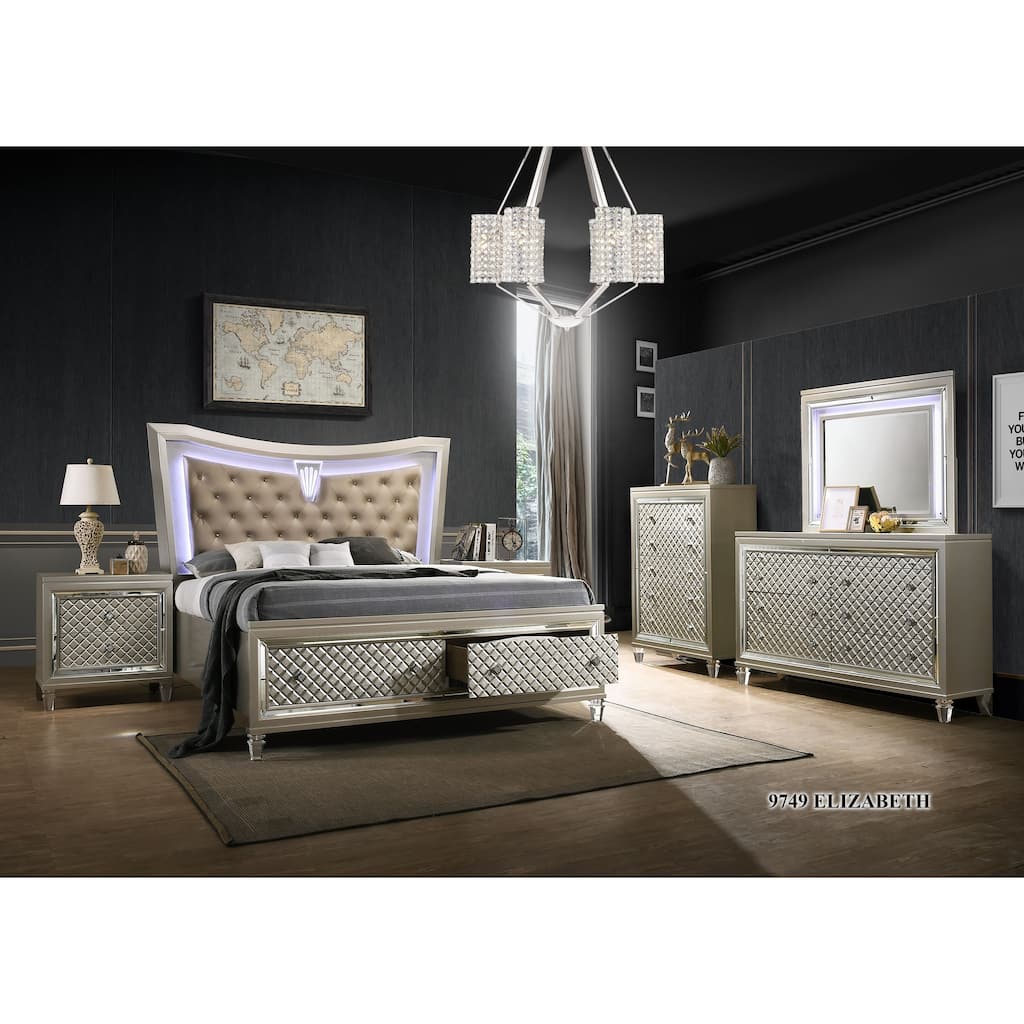 Contemporary Upholstered Sleigh King 5 Piece Set