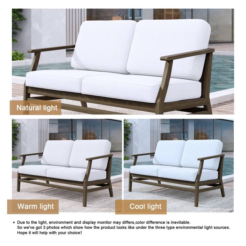 Patio Teak Wood Outdoor Loveseat Sofa with Cushions