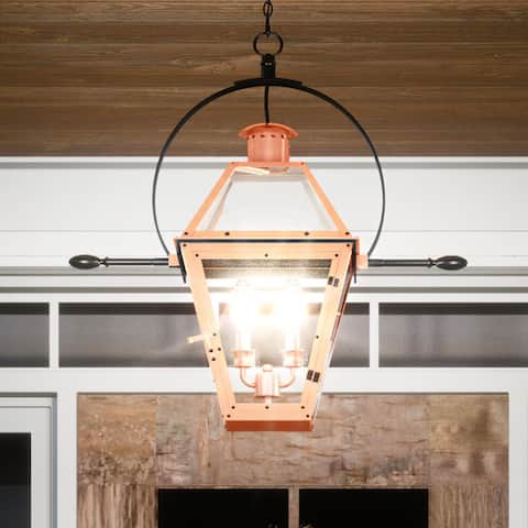 Luxury Historic Outdoor Pendant Light, 23.5"H x 21.25"W, with Tudor Style, Rustic Copper, by Urban Ambiance
