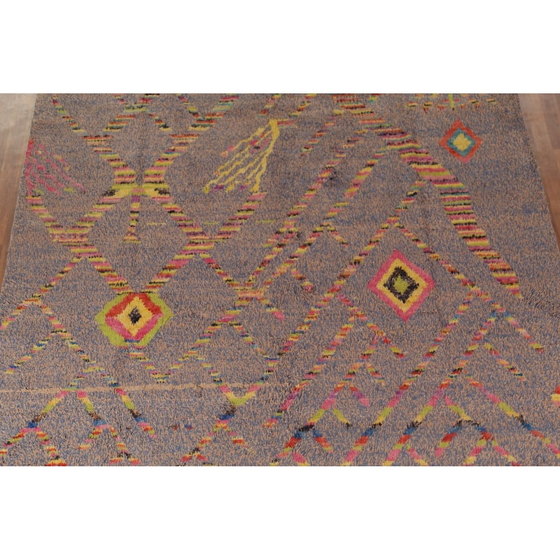 Blue & Brown Plush Moroccan Oriental Area Rug Handmade Wool Carpet - 8'9"x 12'6"