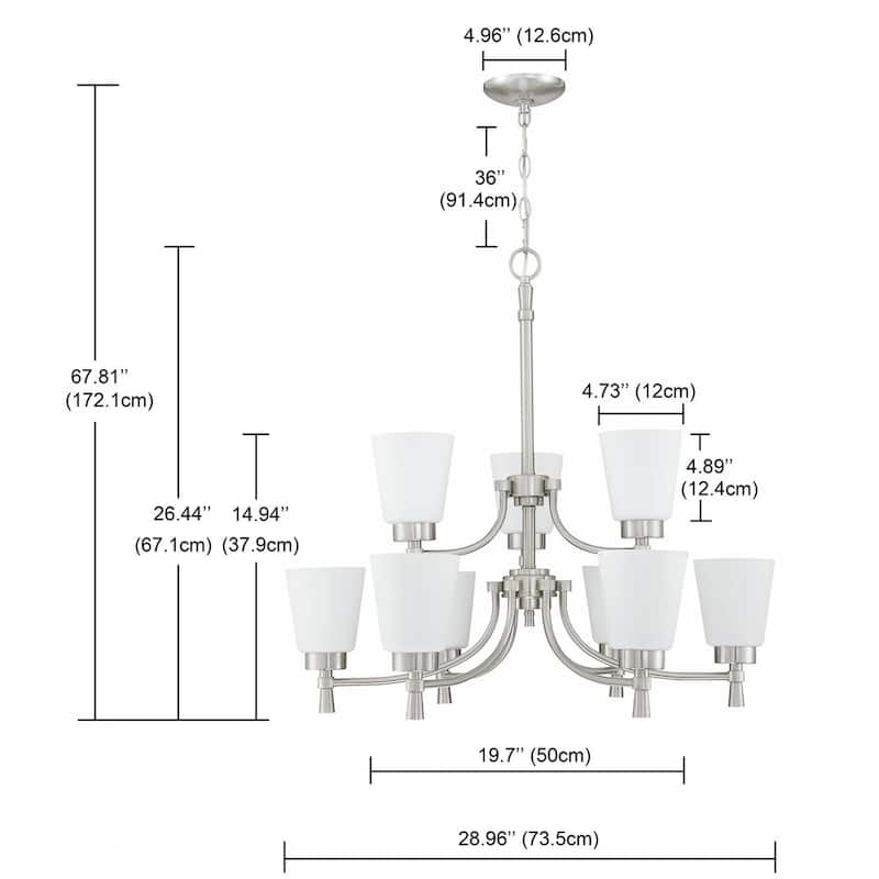 9 Light Shaded Classic Tiered Chandelier - 28.96"x26.44"
