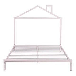 Metal Slats Bed Frame Grounded Bed w/House Shaped Headboard