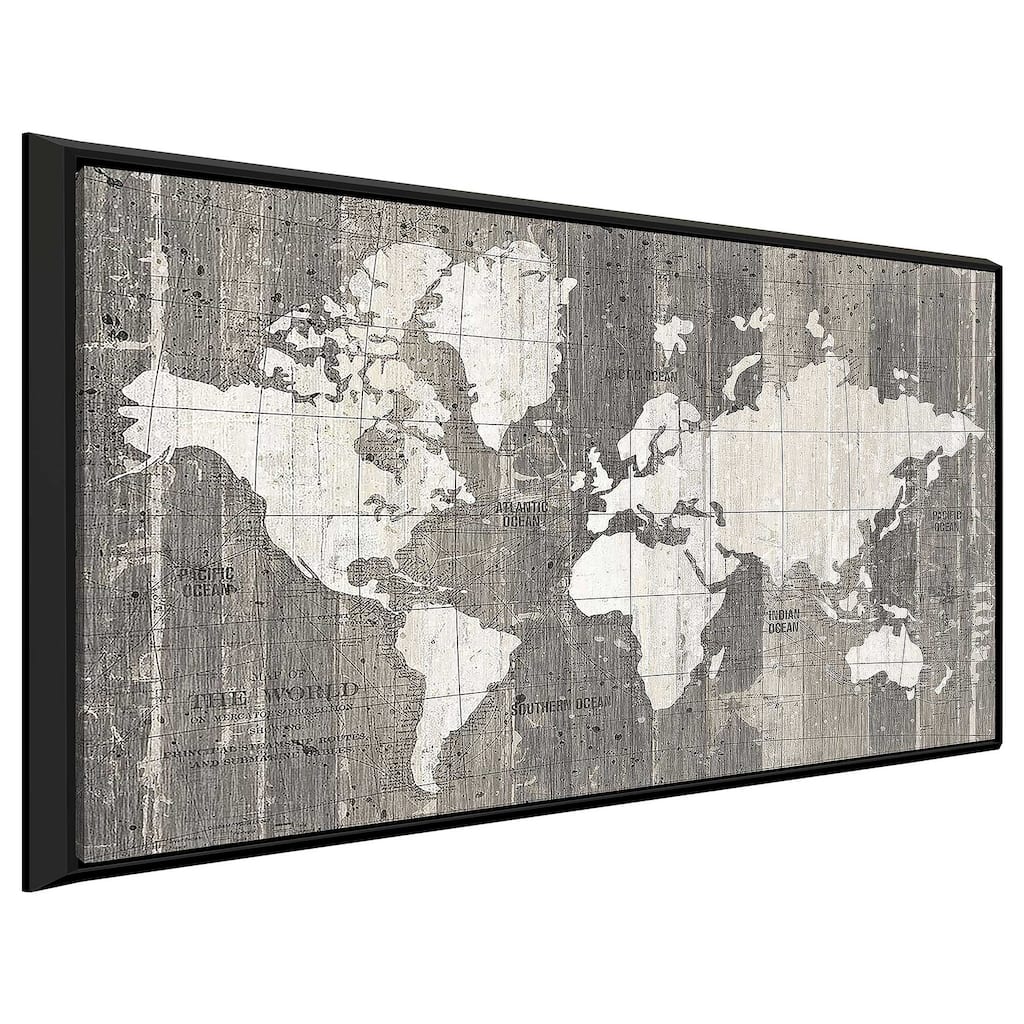 "Old World Map Neutral" Print on Floating Canvas