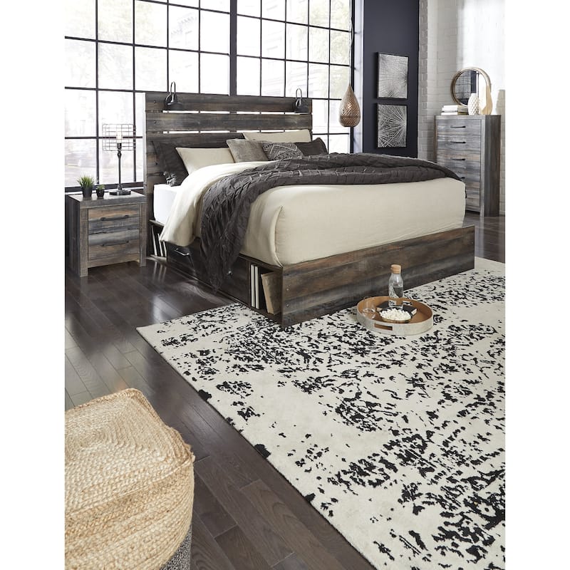 Drystan Rustic Brown Panel Bed with 2 Under Bed Storage Drawers