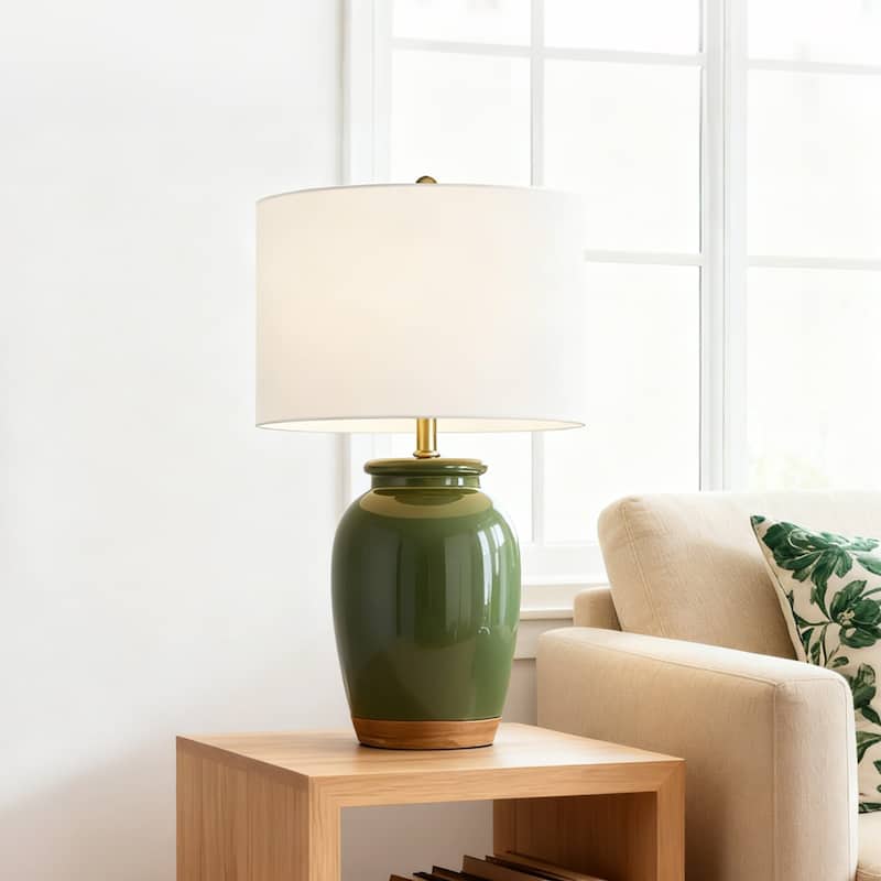 3-Way Ceramic Table Lamp with White Drum Shade - 23 in. H