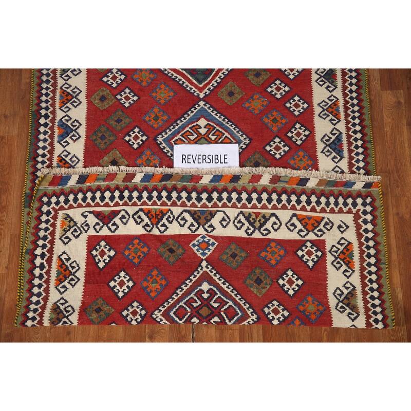 Vegetable Dye Hand-Woven Kilim Qashqai Persian Vintage Runner Rug - 4'5"x 8'11"
