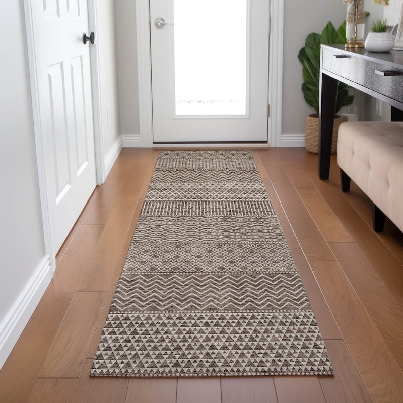 Machine Washable Indoor/ Outdoor Modern Stripes Chantille Rug