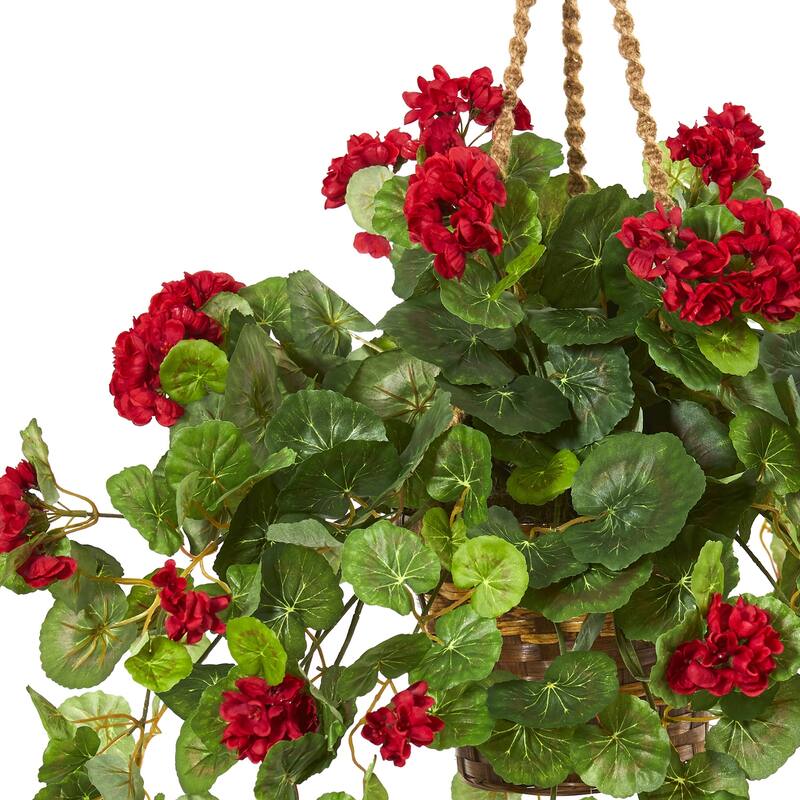Artificial Hanging Plant with Basket - 27 Inch Indoor Decor - Faux Greenery for Home, Office, Living Room - Red