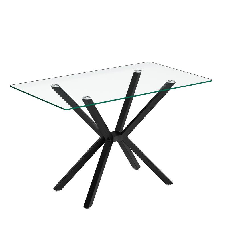 47.24" Rectangular Clear Tempered Glass Dining Table,Stylish Design with Metal Legs, Kitchen Table for Dining Room