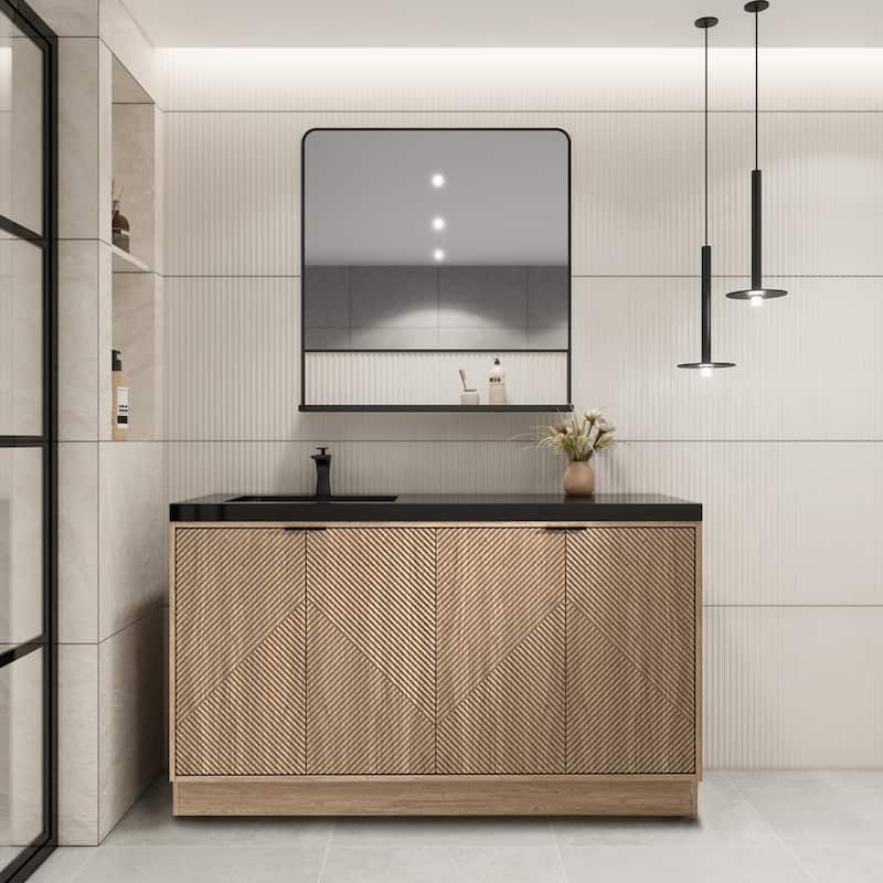 Milano 60" Freestanding Bathroom Vanity with Left Black Acrylic Sink - 59.06" x 19.49" x 35.46'' - Beige