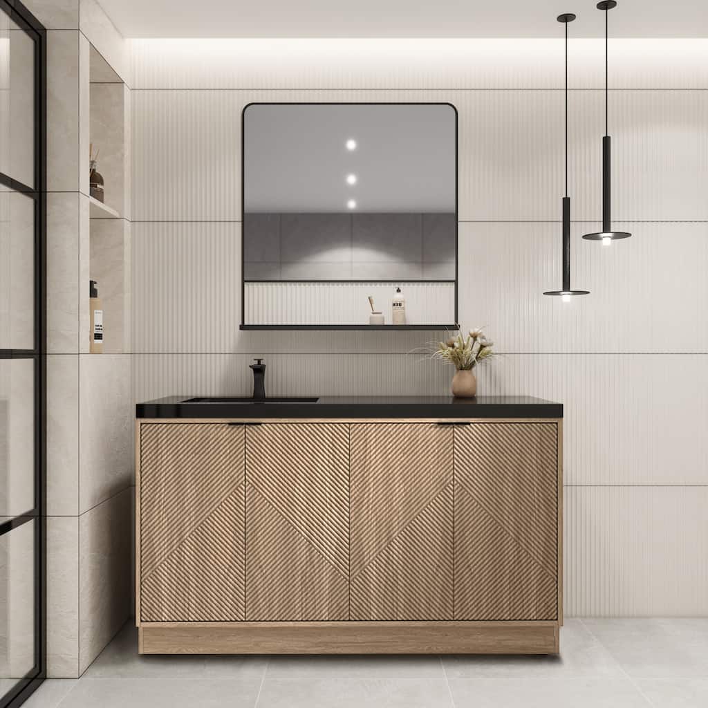 Milano 60" Freestanding Bathroom Vanity with Left Black Acrylic Sink