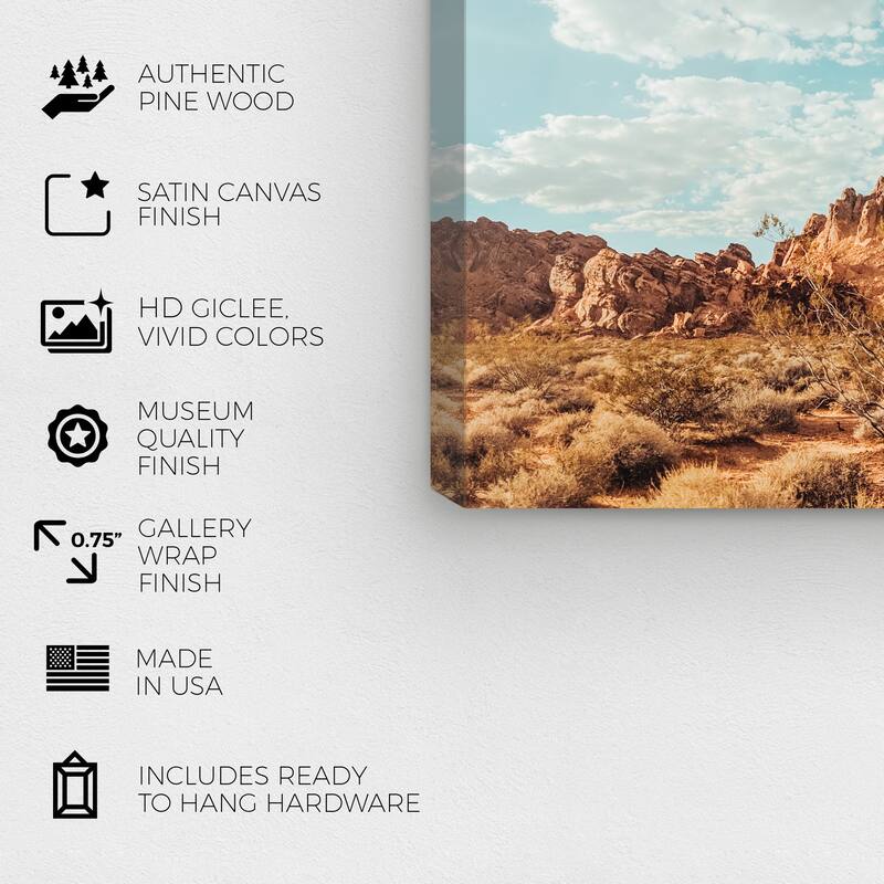 Wynwood Studio Canvas Nature and Landscape Rocks at Sunlight Brown and Modern & Contemporary Wall Art Canvas Print