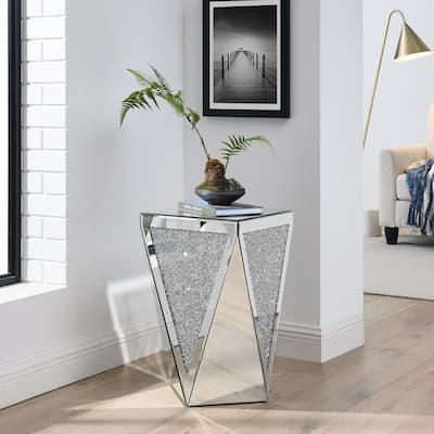 Crystal Diamond Inlaid Silver Glass Side Table