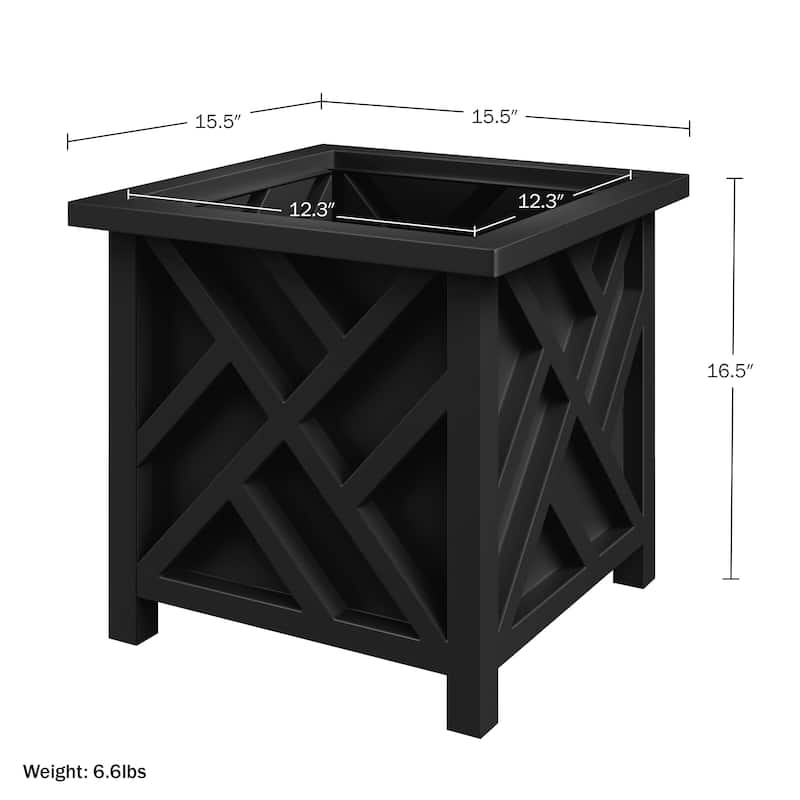 Lattice Design Planter Box - 15.5-Inch-Square Decorative Outdoor Flower or Plant Pot by Pure Garden (Black)