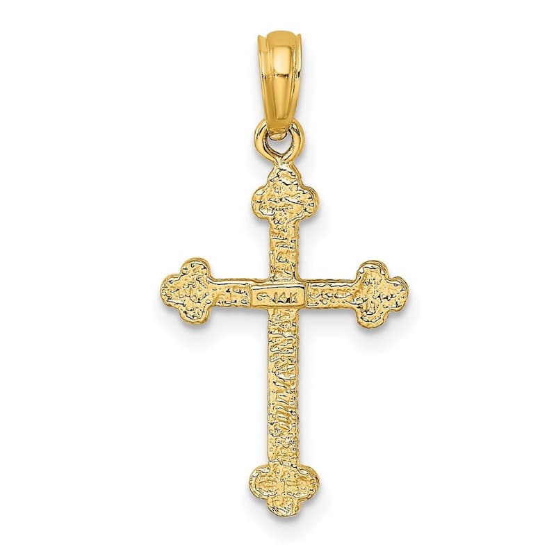 Curata 14k Yellow Gold Beaded Budded Cross Pendant Necklace 14mm x 19mm