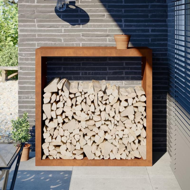 vidaXL Firewood Rack Steel - Brown 39.4 x 15.7 x 39.4
