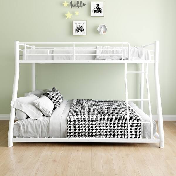 slide 2 of 16, Metal Bunk Bed Twin Over Full, Removable Stairs, Sturdy Frame White