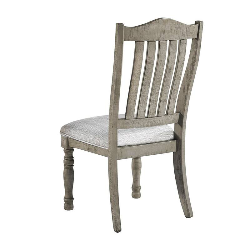 Set of 2 Upholstered Dining Chairs with Slatted Back in Light Grey