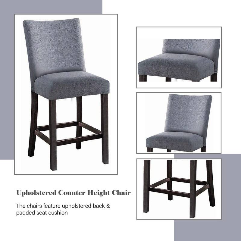 Yelena Fabric & Weathered Espresso Finish Counter Height Chair (Set of 2)