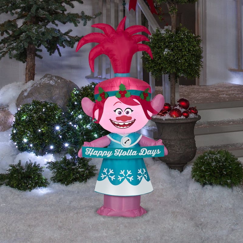 Gemmy Christmas Airblown Inflatable Poppy in Holiday Outfit w/Banner Universal, 4 ft Tall, pink