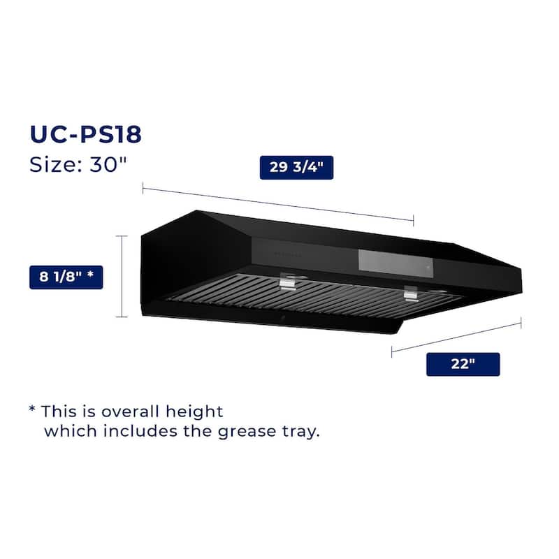 Hauslane PS18 Under Cabinet Range Hood, LED, Baffle Filters, 3-Way Venting, Available in Different Colors