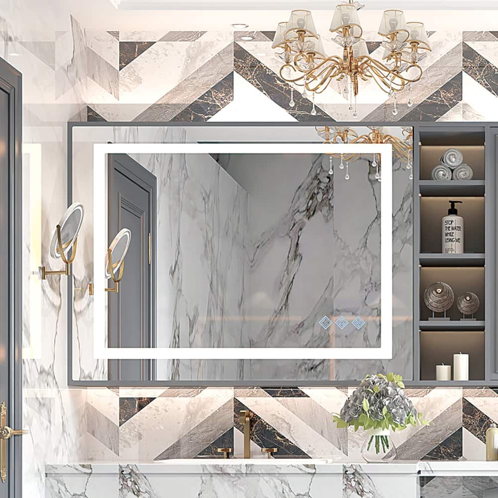 Frameless Dimmable Lighting 3000-6000K LED Anti-Fog Wall Mounted Bathroom Mirror