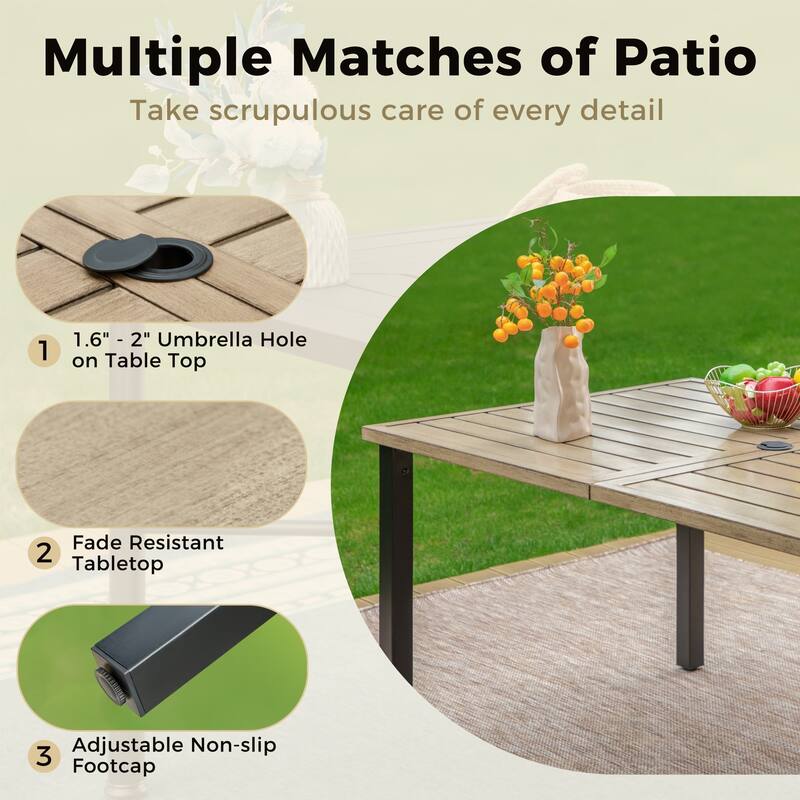 7-piece Patio Dining Set, 6 Sling Patio Rattan Dining Chairs and 1 Metal Dining Table