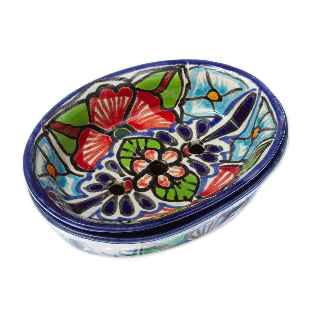 Novica Handmade Talavera Bouquet Ceramic Soap Dish - Multi