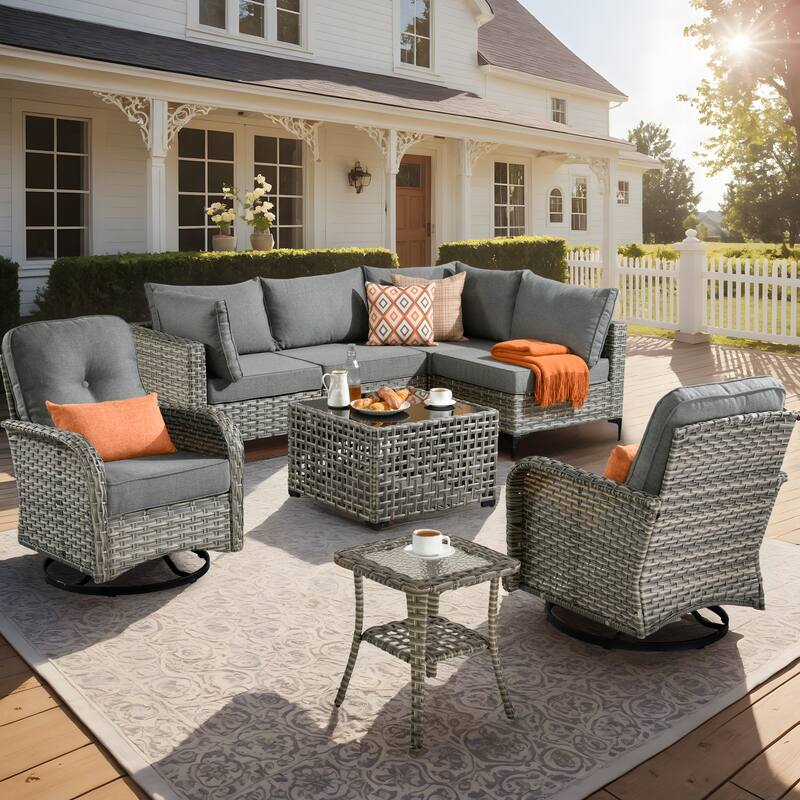 XIZZI 8-piece Patio Furniture Sectional Set with Swivel Chair - Dark Grey