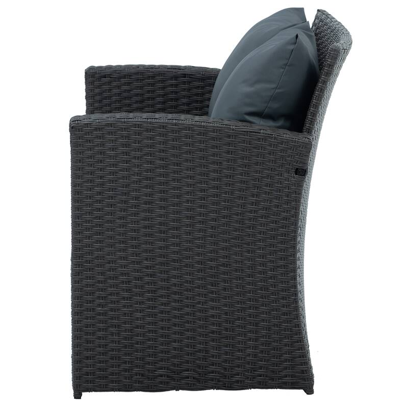 4 PCS Dark Grey Patio Furniture Set with PE Wicker Sofa, Loveseat Set, Chairs, and Tempered Glass Table