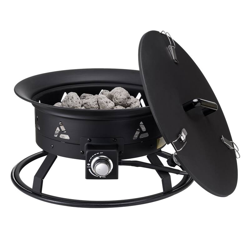 Black Steel Smokeless Propane Gas Fire Pit, Portable with Flame Control - 24 Inch