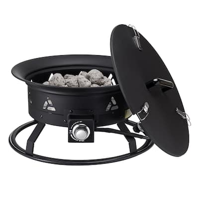 Black Steel Smokeless Propane Gas Fire Pit, Portable with Flame Control