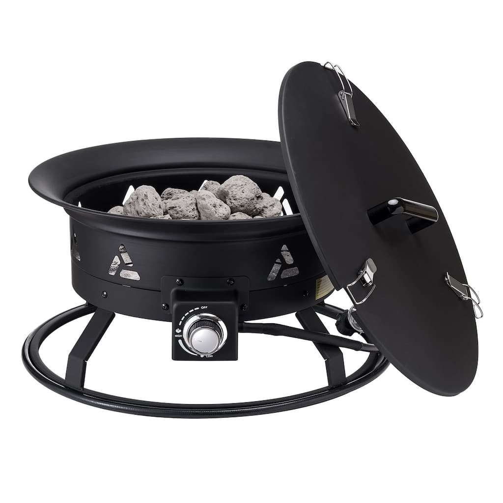Black Steel Smokeless Propane Gas Fire Pit, Portable with Flame Control