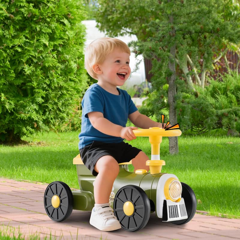 Kids Ride On Sliding Car with Steering Wheel Sound and Under Seat Storage Foot to Floor Push Toy Vehicle for Toddlers