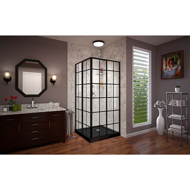 DreamLine French Corner 42 in. D x 42 in. W x 74 3/4 in. H Framed Sliding Shower Enclosure and Shower Base Kit - 42" x 42"