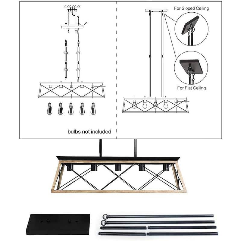 Farmhouse Restaurant 5-Light Metal Rectangular Chandelier